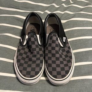Vans grey and black checkerboard classic slip one